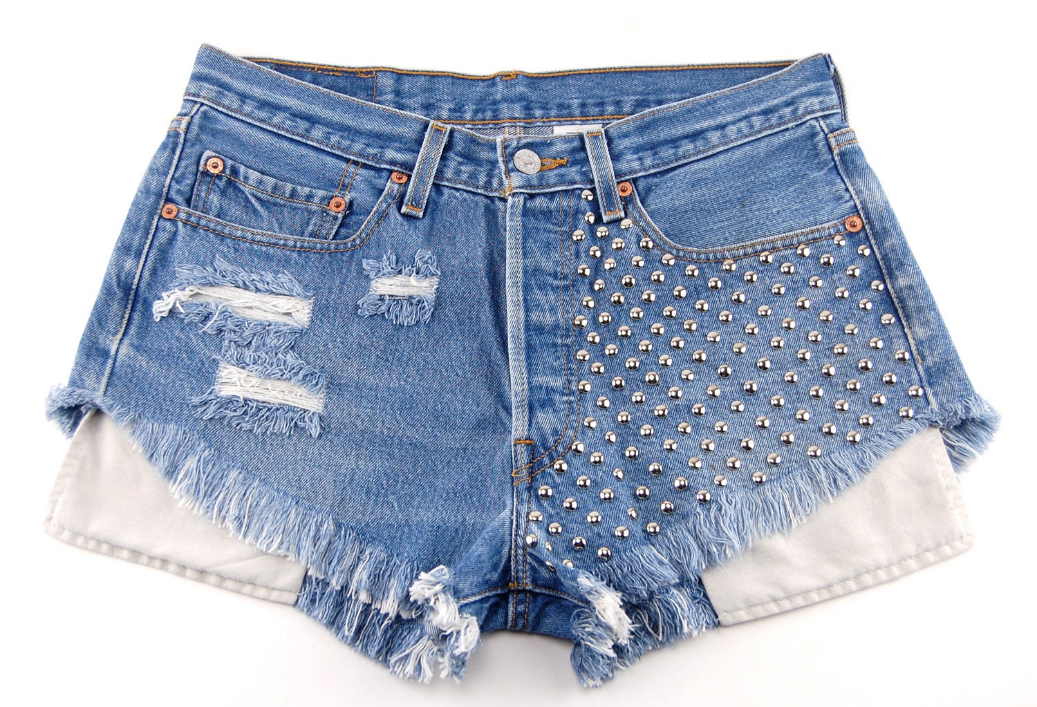 Blue Denim Studded Shorts Size 30 / Large