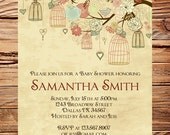 Vintage Baby Shower Invitation, Vintage Birdcages Baby Shower Invitation, Boy, Girl, Vintage Baby Shower Invite, Brown, Green (Item 5176)