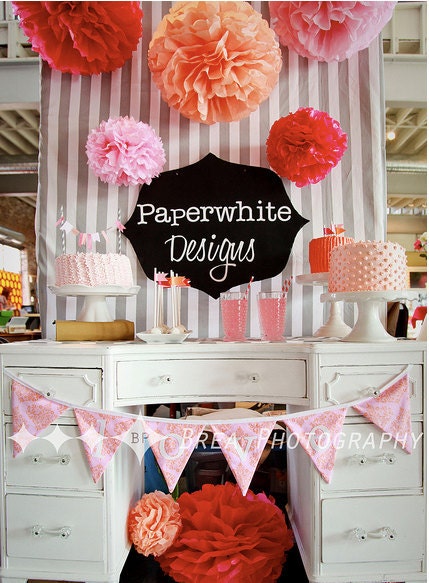 Kate Collection- 5 Pom Poms- spring and summer wedding decorations/ baby shower decorations/ pink tone decorations/