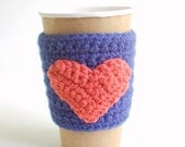 Coffee cozy by The Cozy Project Blue with Orange heart