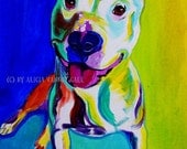 Colorful Pet Portrait, Pit Bull Art, Dog Print 8x10 by Alicia VanNoy Call