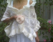 Silk Nuno Felted Ruffled Bridal Shawl - petite