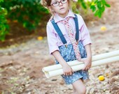 4T SAMPLE SALE 3 pieces set 40% OFF Girls Button Up Blouse in Pink Gingham, Bubble Skirt Grey White Starfish and Floral Skinny Tie