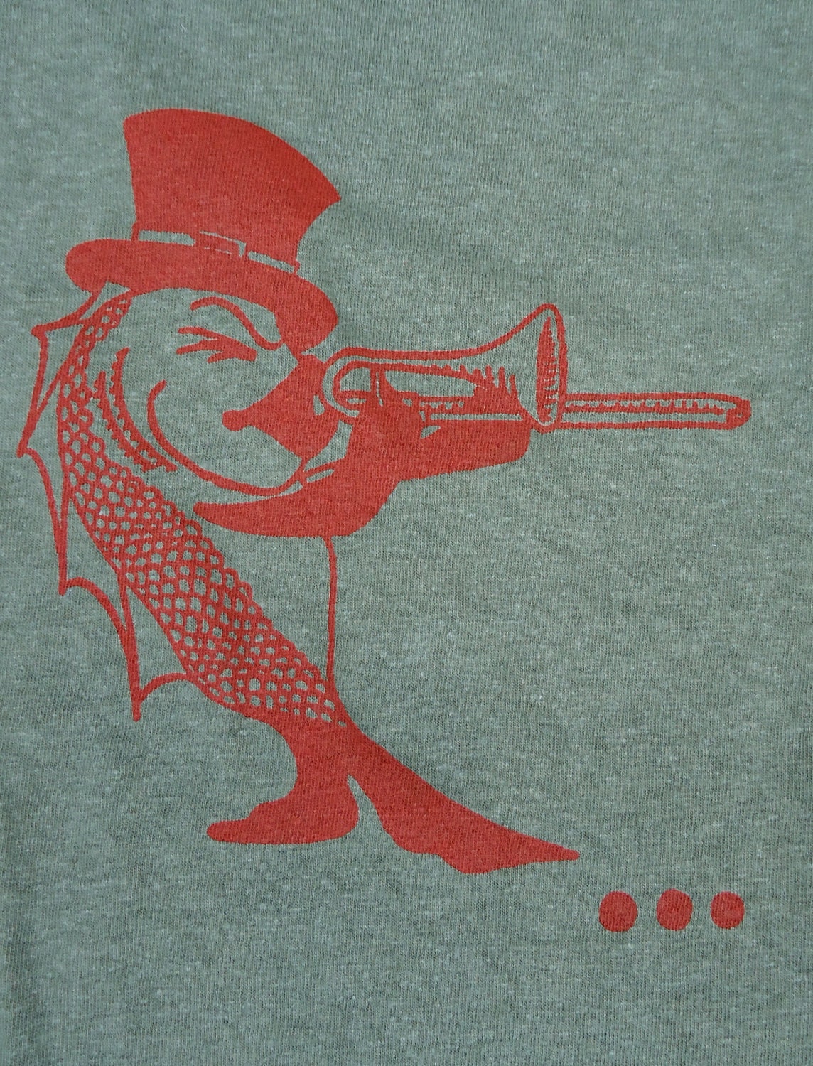 NOLA Trombone Fish - Red on Army Green - Organic Cotton & Hemp