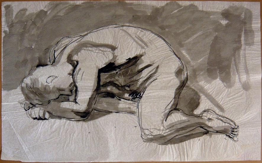 Sketch of a man, original drawing, Ink wash, 25" x 38"