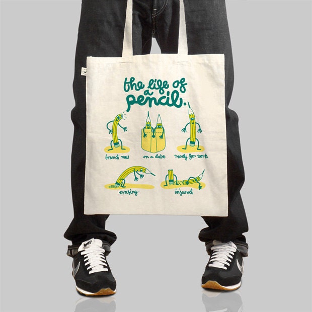 Life of a Pencil - Tote Bag - screen printed, tote bag, hand lettering, typographic print, shopping bag, eco bag