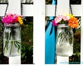 Hanging Mason Jar Flower Vases With Frog Lids - Set of 2