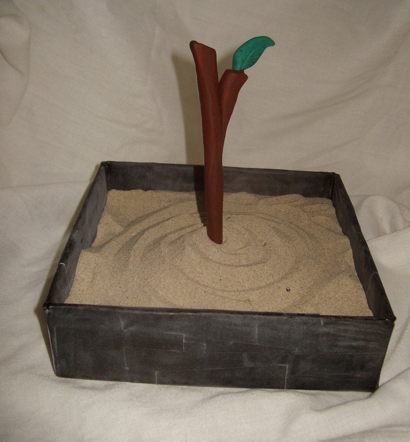 Minature zen garden beach sandbox sand tray handmade box with chalkboard finish twig stylus