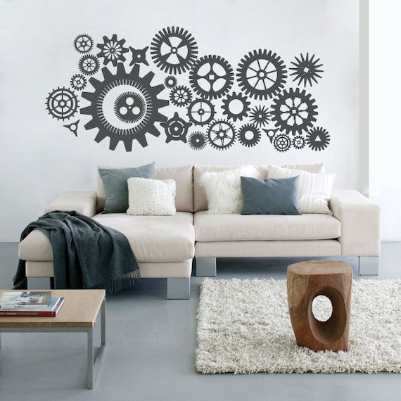Qty 27 Steampunk Gears and Cogs Wall Decal Vinyl Art Sticker 13"h X 30"w