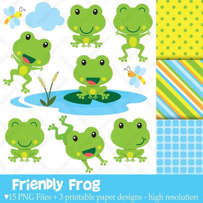 Friendly Frog - Clip Art and Digital Paper Set
