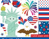 Cute 4th of July - Digital paper and clip art set