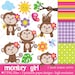 Monkey Girl - Digital - Printable paper and clip art set