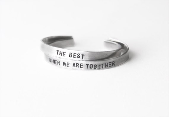 Friendship bracelet matching silver best friends  bracelet hand stamped message - Gift Personalized