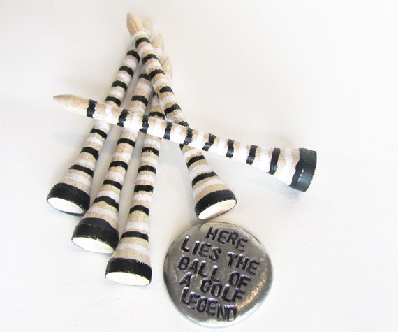 Black White Stripes - Hand stamped golf marker and hand painted golf tees - mens gift