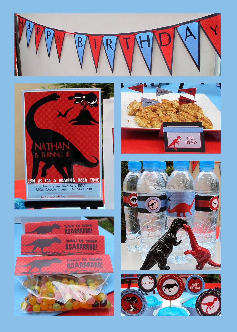Dinosaur Party Invitation & Printable Birthday Collection - Instant Download, EDITABLE Text PDF file - you personalize with Adobe Reader