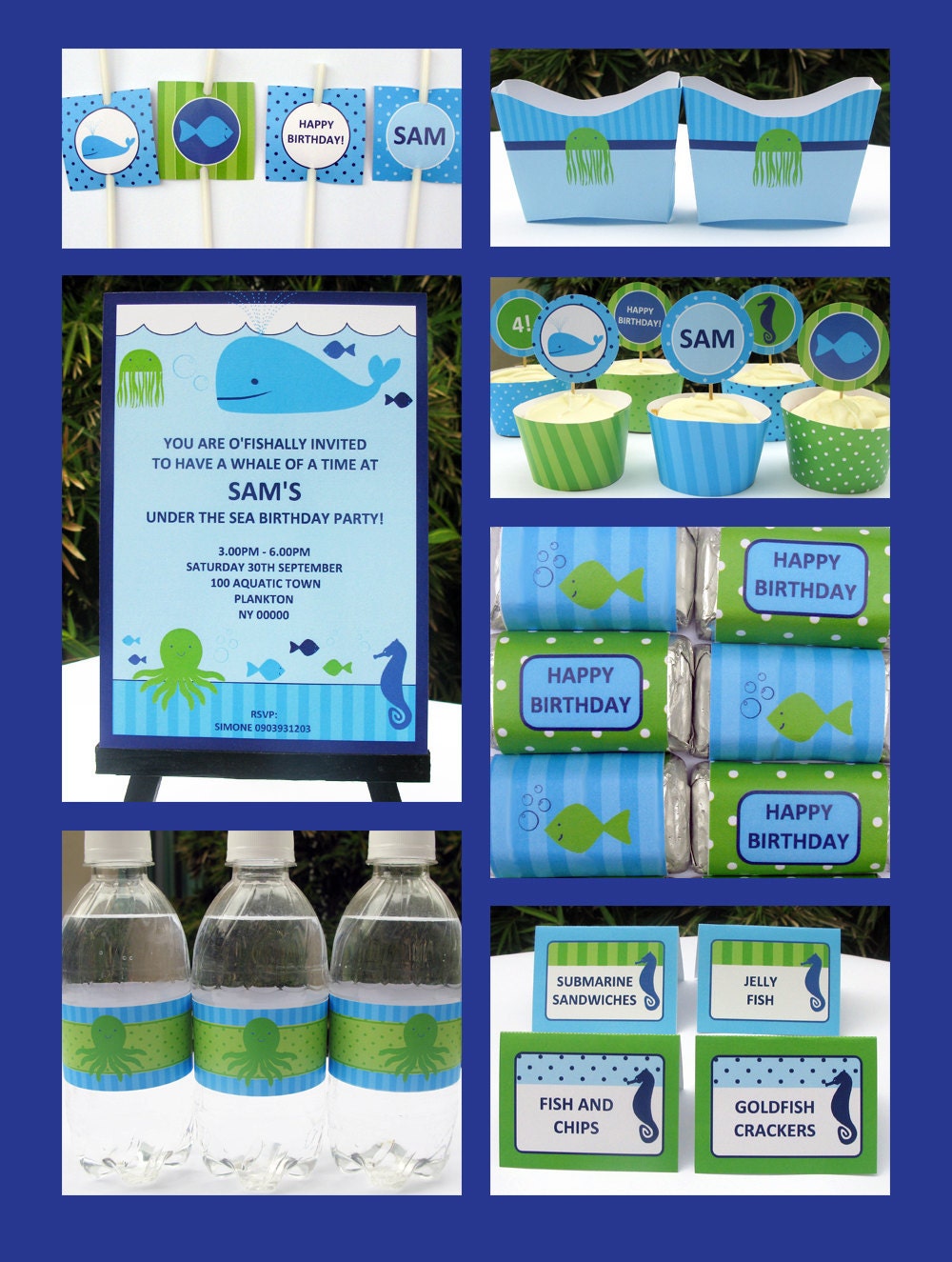 Under the Sea Birthday Party Invitation & Printable Party Collection, EDITABLE text PDF file - you personalize at home with Adobe Reader