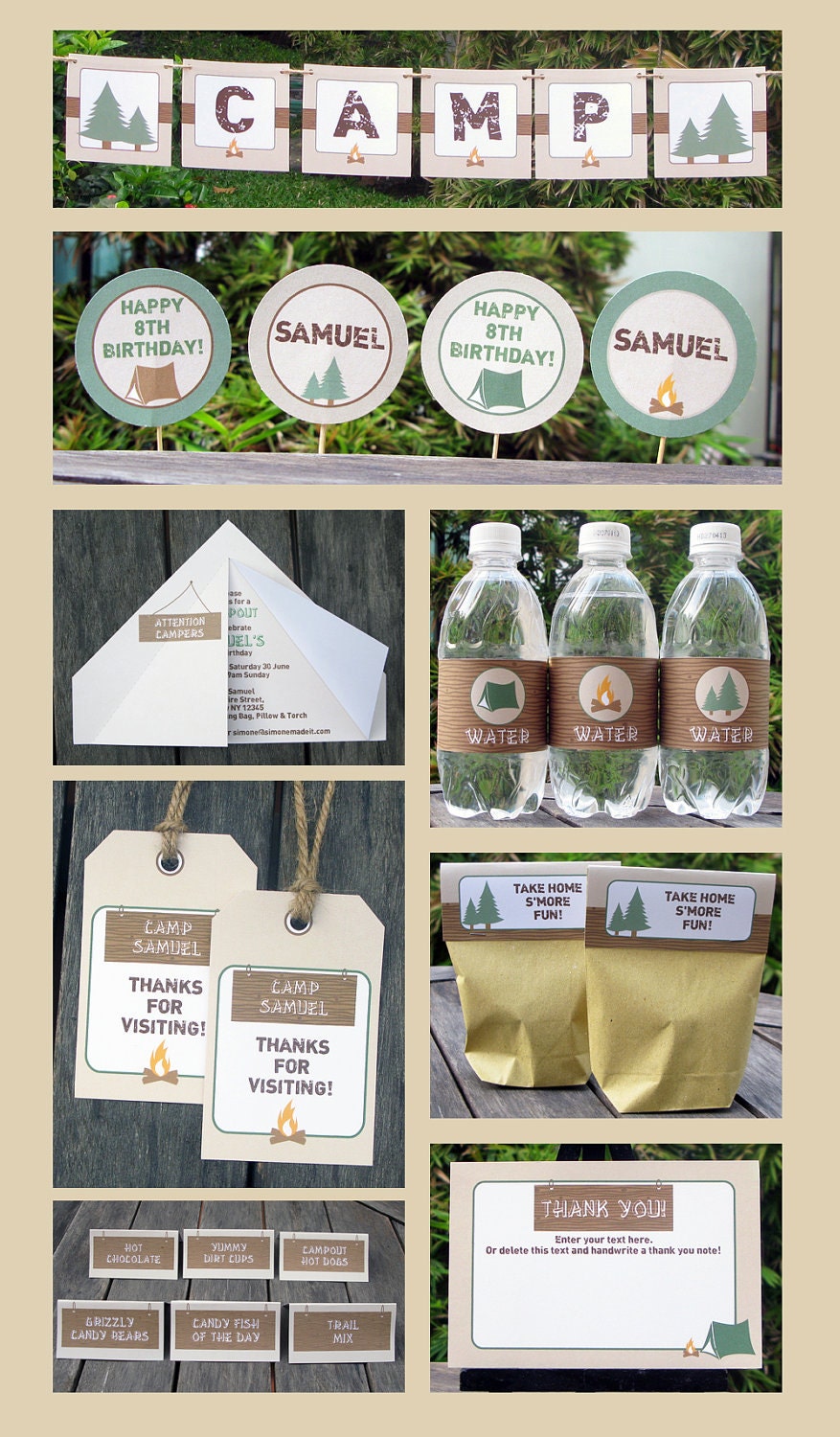 Camp Birthday Invitation & Printable Party Collection, EDITABLE text PDF file - you personalize at home with Adobe Reader Il_170x135