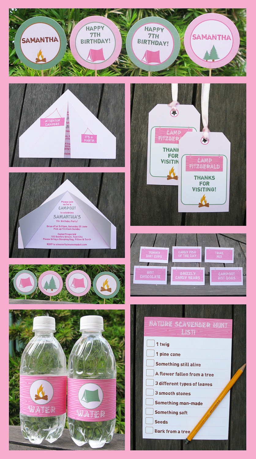 Pink Camp Birthday Invitation & Printable Party Collection, EDITABLE text PDF file - you personalize at home with Adobe Reader Il_170x135