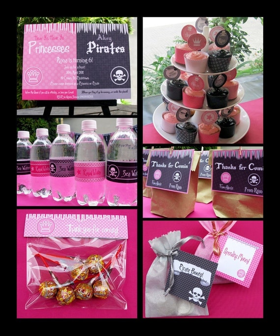 Pirates and Princess Birthday Party Invitation & Printable Party Collection, EDITABLE PDF file - you personalize at home with Adobe Reader