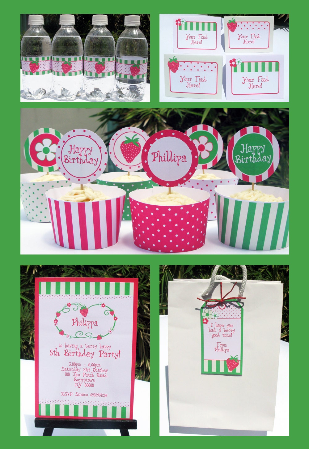 Strawberry Shortcake Birthday Invitation & Printable Party Collection, EDITABLE text PDF file - you personalize at home with Adobe Reader