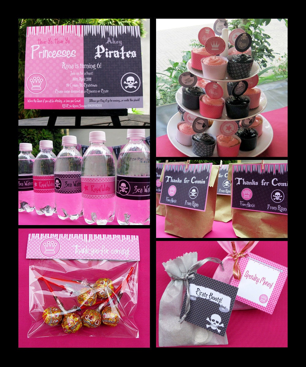 Pirates and Princess Birthday Party Invitation & Printable Party Collection, EDITABLE PDF file - you personalize at home with Adobe Reader