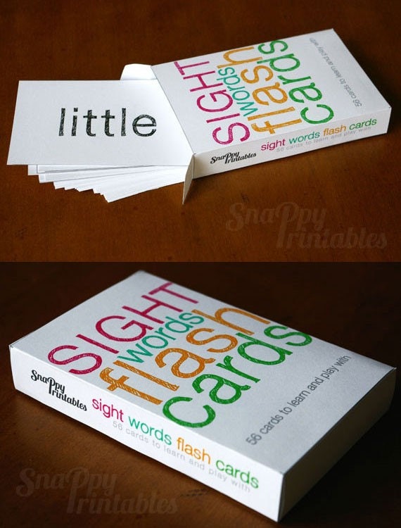 Printable Elementary Sight Words Flash Card Set with Box