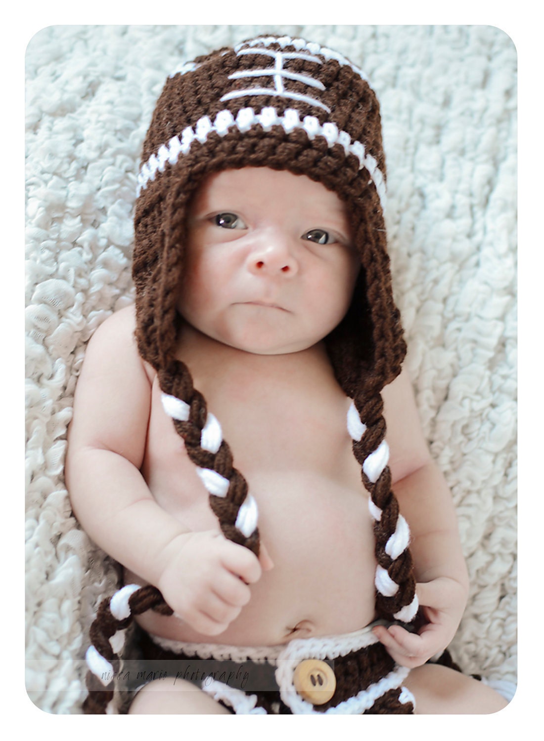 Crochet Football Hat and Diaper Cover Photo Prop Set - Available in Newborn, 3 to 6, 6 to 12 and 12 to 24