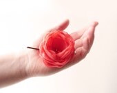 Coral flower hair clip Crêpe & Swarovski Romantic hair accessories LIMITED EDITION by Jye, Hand-made in France