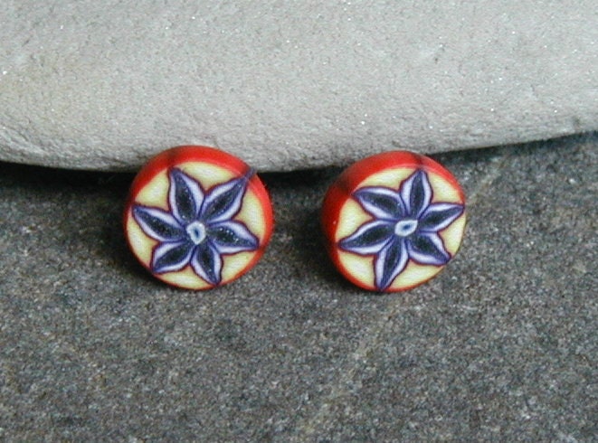 Black and Violet  Flower Post Earrings