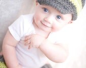 Crochet Newsboy Hat,  Baby Boy Hat, Toddler Hat, Child Hat , Grey, Green and Cream