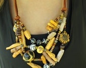 Chunky Gold & Coral Sunflower Necklace  /  "Bring on the Sunflower" / Handmade One of a Kind / Statement Necklace Jewelry