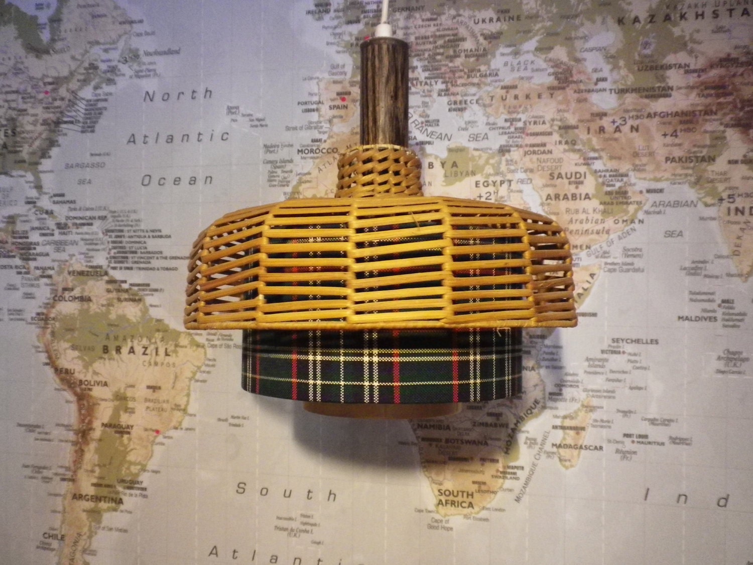 Retro Wicker Hanging Lamp Vintage Collectable Lighting