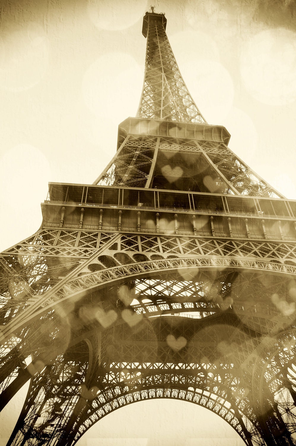 Eiffel Tower French Decor, Paris Je T'aime, Sepia Fine Art Heart Bokeh Photography 8x10" Print, Neutral Brown Tones, Paris, France