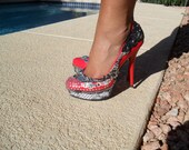 Patent, Rhinestone, Studded "Glamorous Jr" Red Punk Pumps (Custom Made)