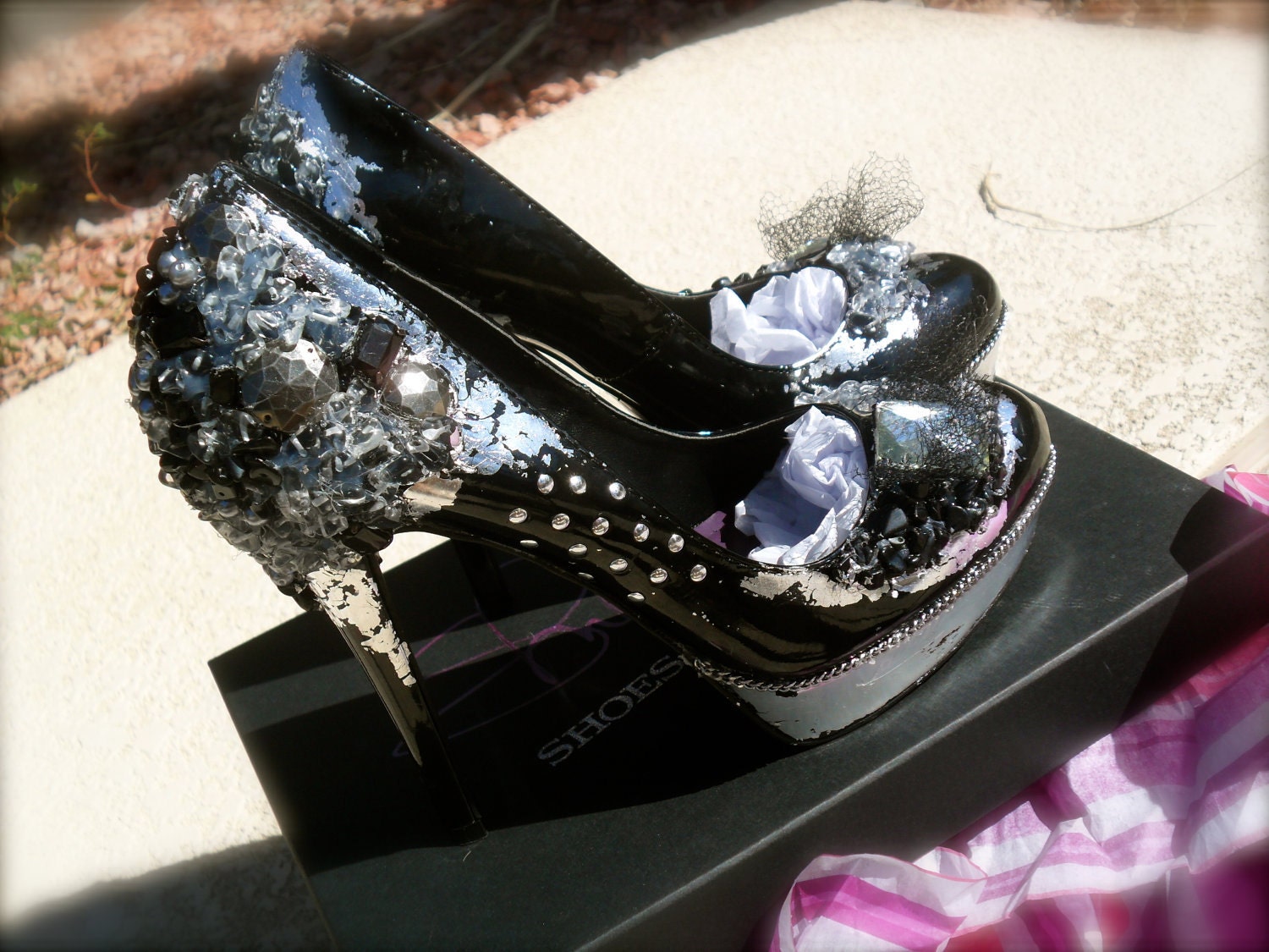 Studded, Chain, DIamond and Tulle "Black Diamond" (Custom Made)