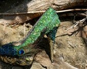 Peacock Feathers, Jeweled with Blue, Green, and Gold Heels (Custom Made)