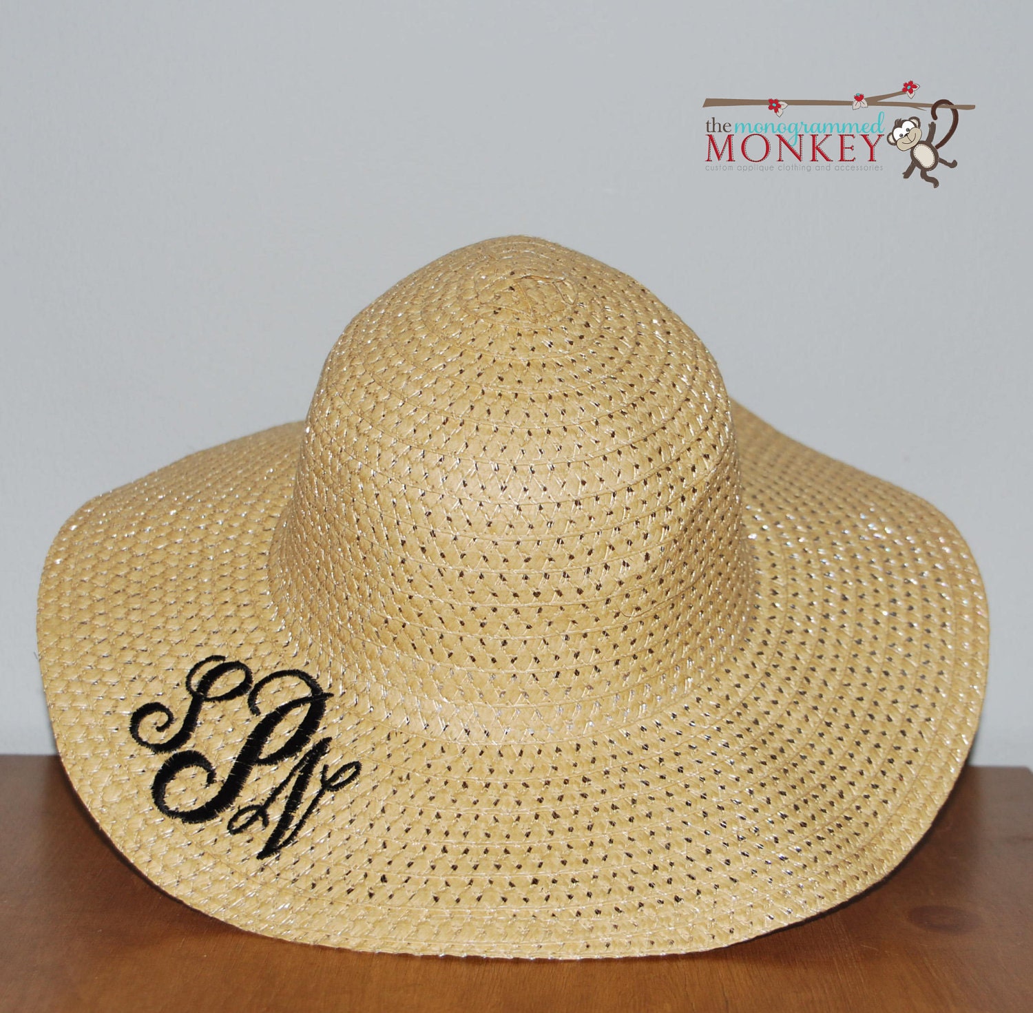 Custom Boutique Monogrammed Embroidered Personalized Women's Wide Brim Big Floppy Straw Beach Pool Sun Hat