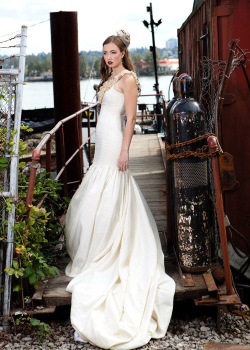 Wedding Dress Mermaid Eco Friendly Asymmetrical One Shoulder Custom Made Silk Floral Applique