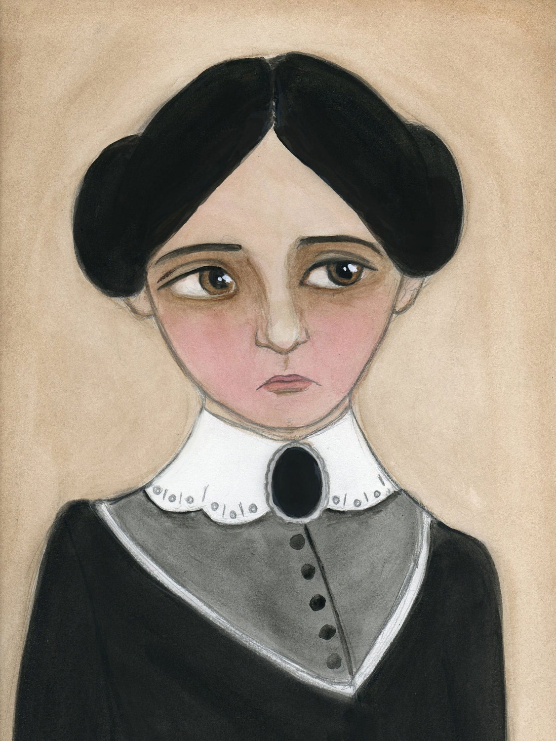 Miss Amelia, Victorian Lady Portrait Watercolor Art Print, (6x8)