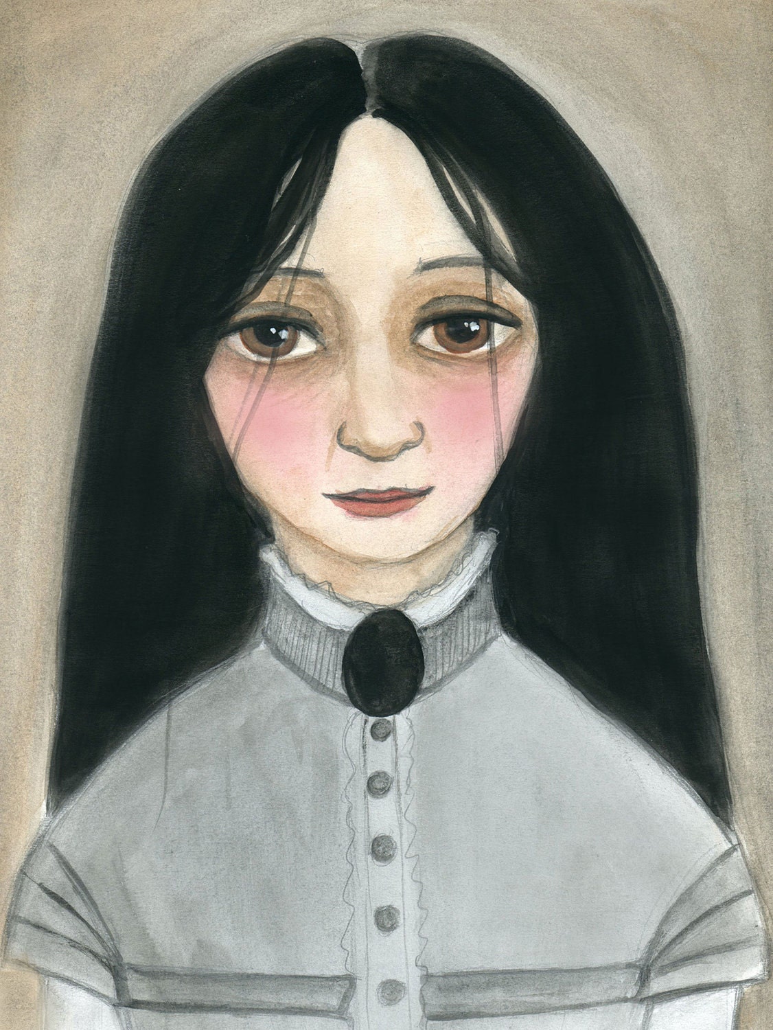 M. Lily, Victorian Lady Maid Watercolor Portrait Illustrated Art Print (6x8)