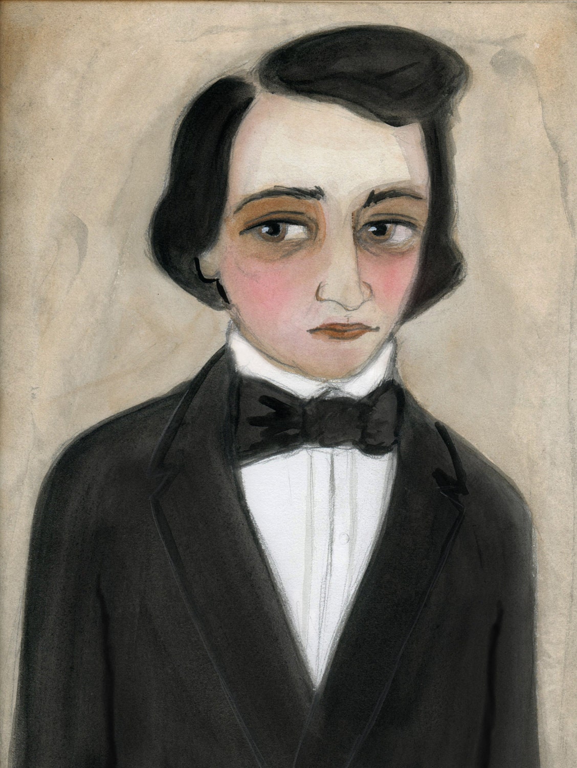 Hand Painted Illustrated Victorian Gentleman Architect Watercolor Portrait Art Print, (6x8) " Sebastian"