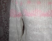 Vintage Sweater Boucle Pullover Pink and White Knit