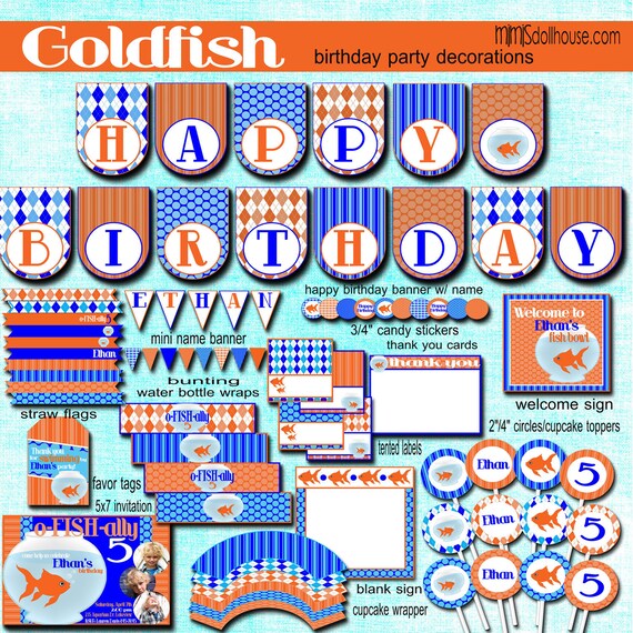 Goldfish Party Decorations- Printable Goldfish Birthday Party Decorations PDF/JPEG Il_570xn