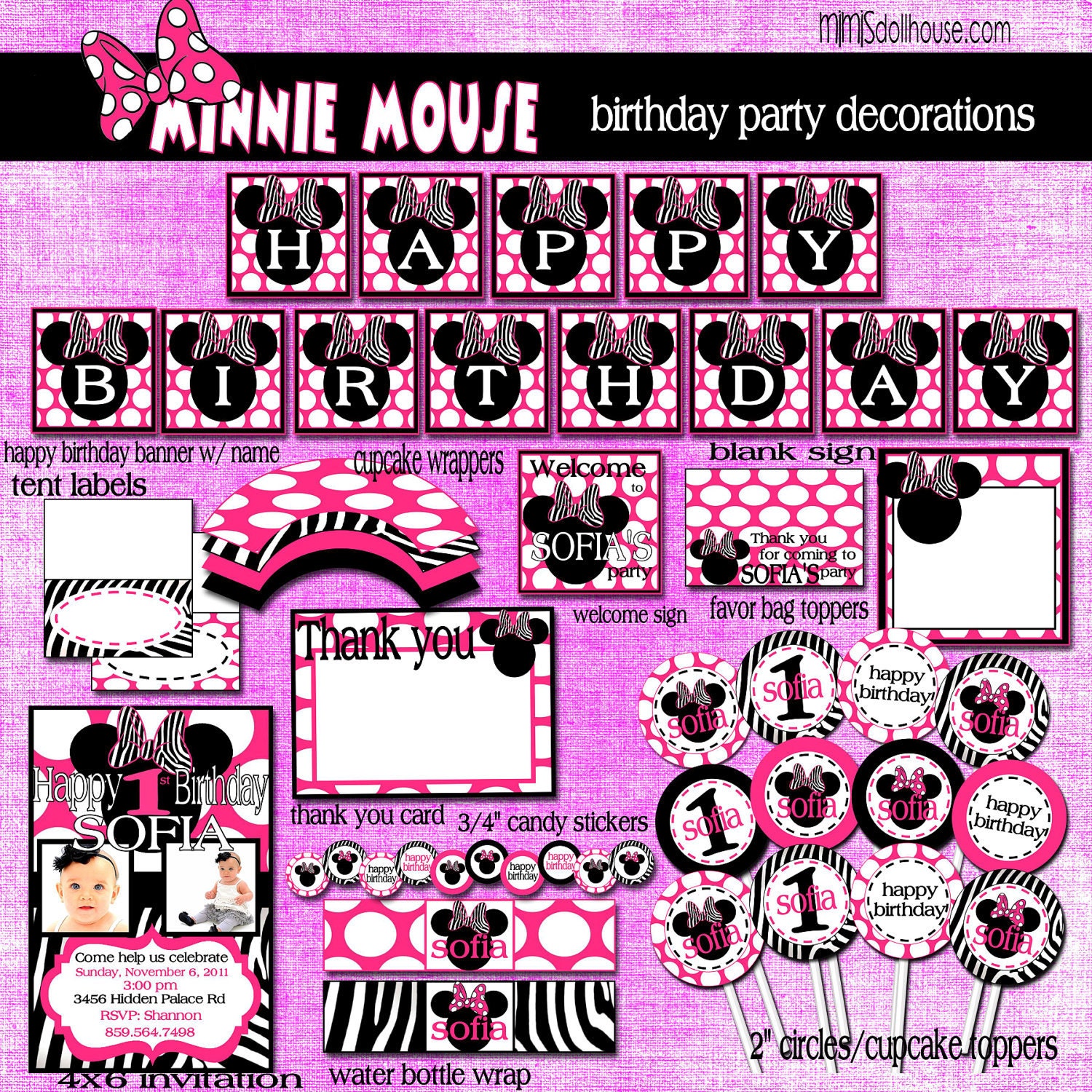 Minnie Mouse Birthday Party Decorations-Personalized-Pink or Red Polka-dot Minnie Mouse Il_570xn