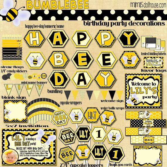 Bee Party Decorations- Printable Bumblebee Birthday Party Decorations PDF/JPEG Il_570xn