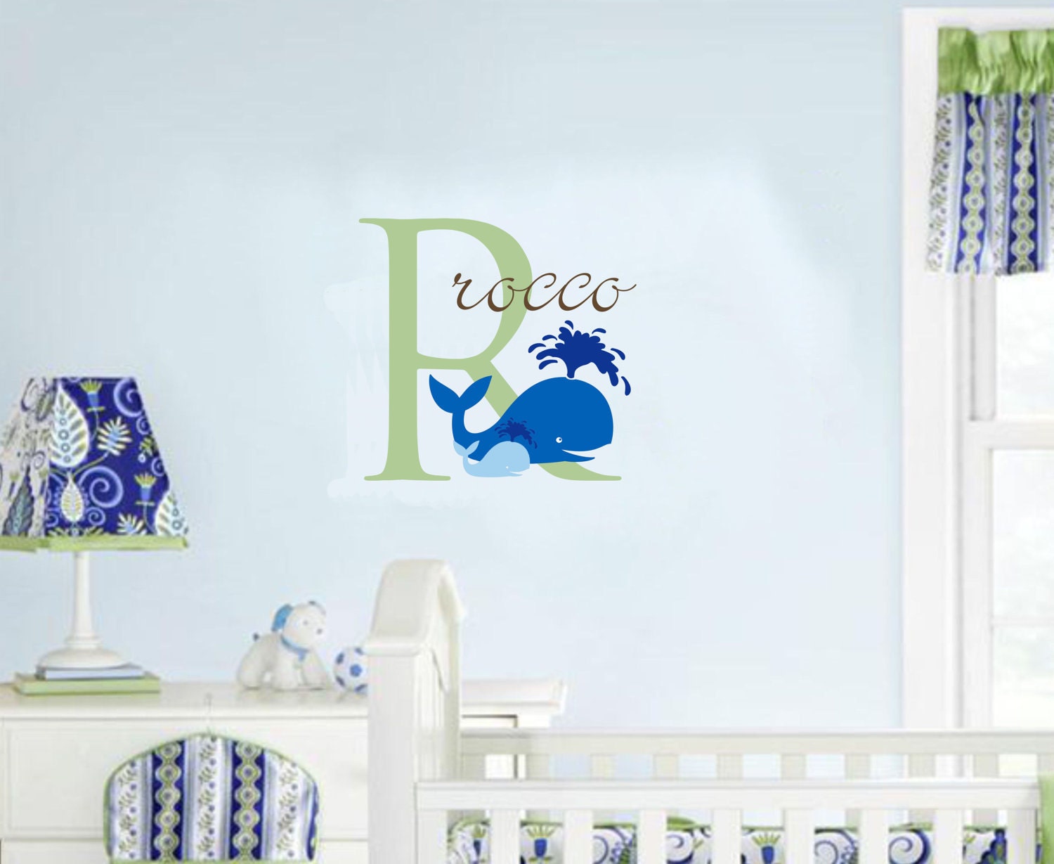 Baby Name Nautical Wall Decal Whale Ocean Nursery Decor