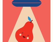 UFO Love Pear (fun, cool, red, spaceship, alien)