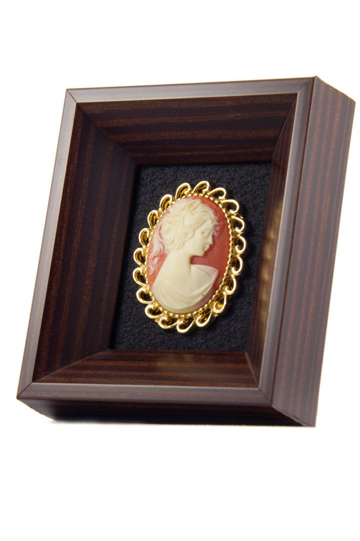 Framed Vintage Cameo in Modern Wood Frame