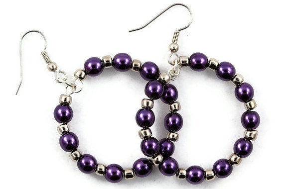 Purple Pearl Hoop Earrings