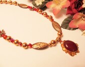 Exquisite Rubylite Pendant on Copper, Carnelian and Crystal Necklace